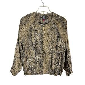 Vince Camuto Snakeskin Animal Print Bomber Jacket Size M Tan Black Zip Soft Fall